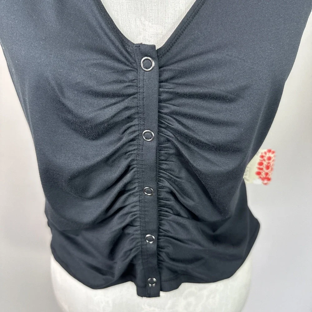 Free People‎ Movement Women's XL Racerback Front Snap Ruched Tank Black NWT